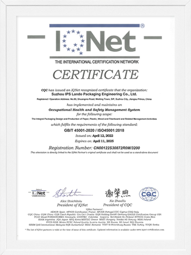 ISO45001-2018 IQNet Certificate